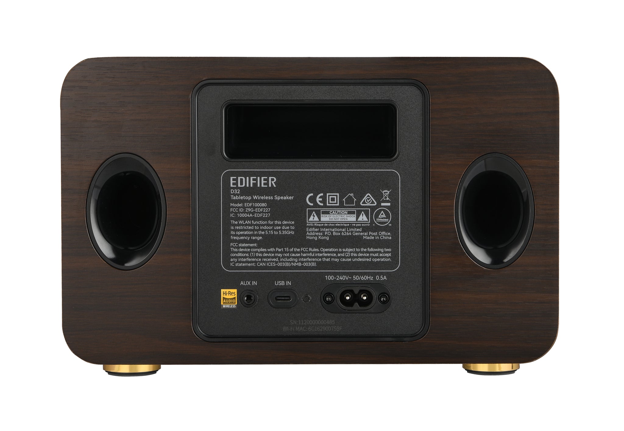 Edifier D32 Tabletop Bluetooth Hi-Res Speaker With Built In Battery - Black Walnut